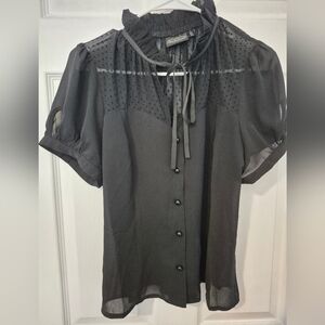 Voodoo Vixen Black Sheer Polka Dot Blouse Size L